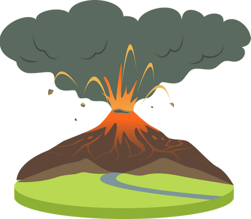 Éruption volcanique en zone rurale  Illustration