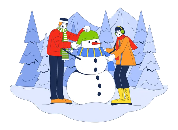 Erwachsene bauen Schneemann  Illustration