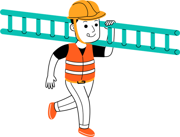Construtor segurando escada  Ilustração