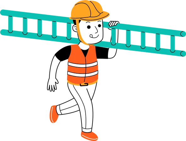 Construtor segurando escada  Ilustração