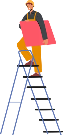 Trabalhador subindo escada  Ilustração