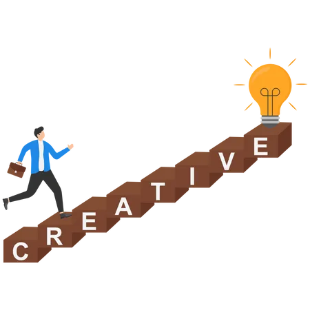 Escada de ideia criativa com empresários subindo nela  Ilustração