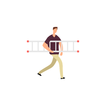 Trabalhador masculino segurando escada  Ilustração
