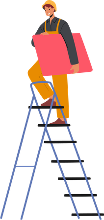 Trabajador subiendo escalera  Ilustración