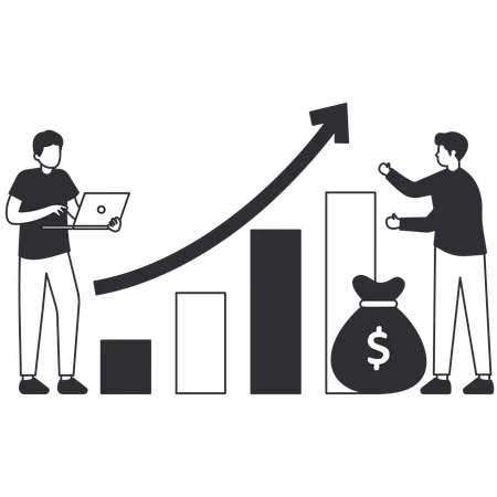 Escaleras corporativas trabajando por el crecimiento financiero  Ilustración