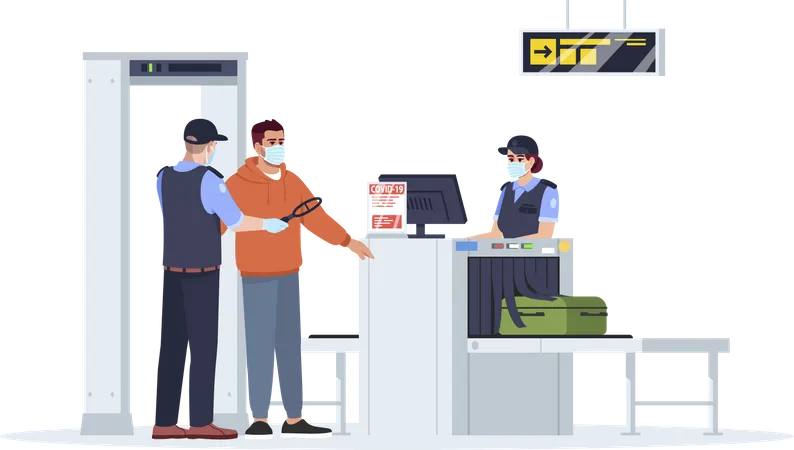 Escaneo de seguridad de pasajeros en aeropuertos  Ilustración