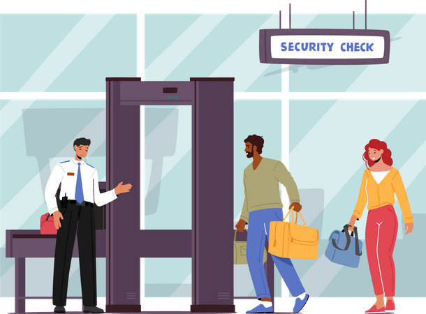 Escáner de cinta transportadora de seguridad aeroportuaria  Ilustración