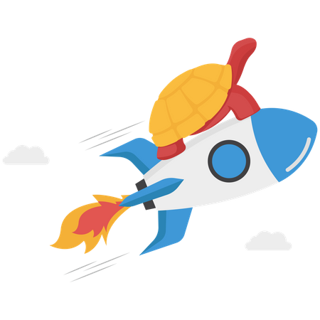 Escargot lent volant rapidement avec la métaphore du propulseur de fusée d'accélération du processus de travail  Illustration