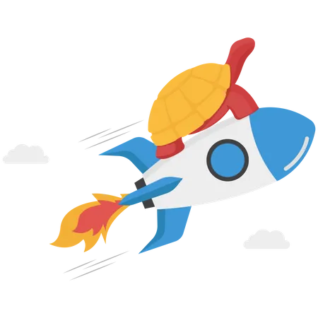 Escargot lent volant rapidement avec la métaphore du propulseur de fusée d'accélération du processus de travail  Illustration