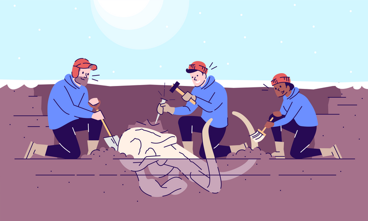 Escavação de crânio de mamute  Ilustração