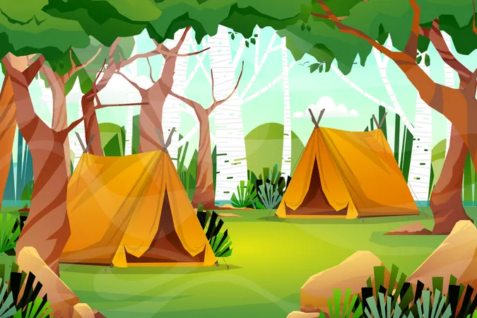 Escena de acampada  Ilustración