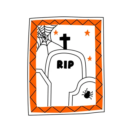 Escena de cementerio en marco de Halloween  Ilustración