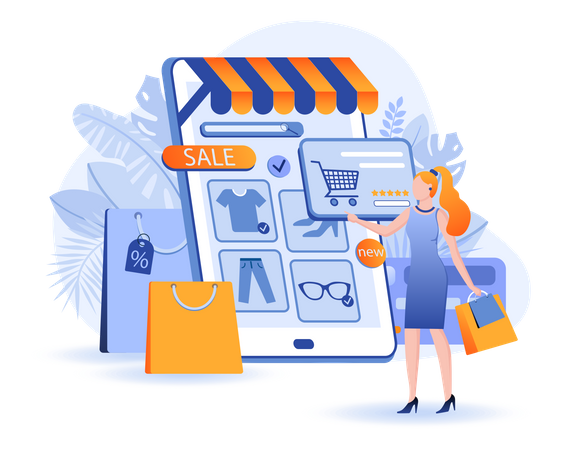 Escena de compras en línea  Ilustración