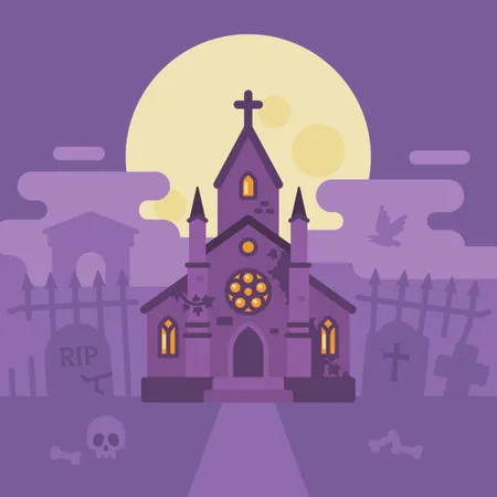 Escena de Halloween de la Capilla Fantasma  Ilustración