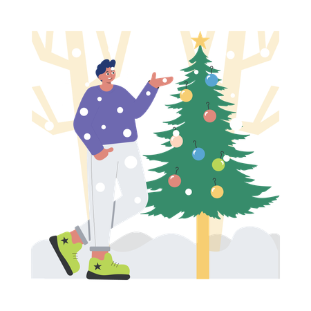 Escena de nieve navideña  Ilustración