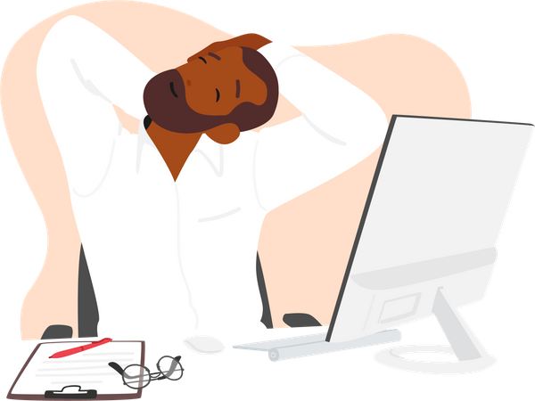 Escena de oficina con entrenamiento masculino  Ilustración