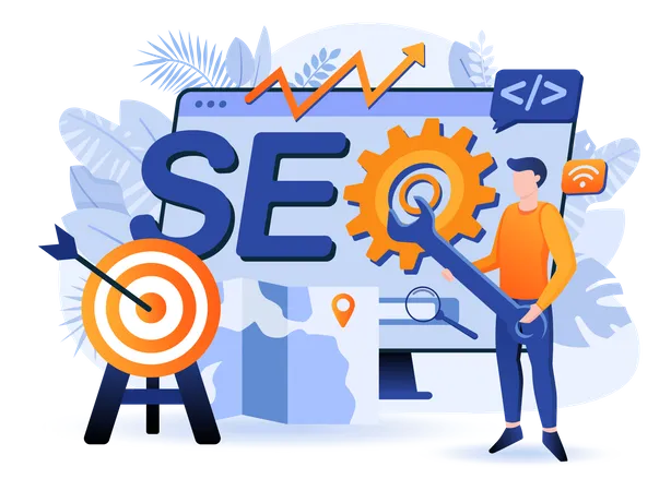 Escena de optimización SEO  Ilustración