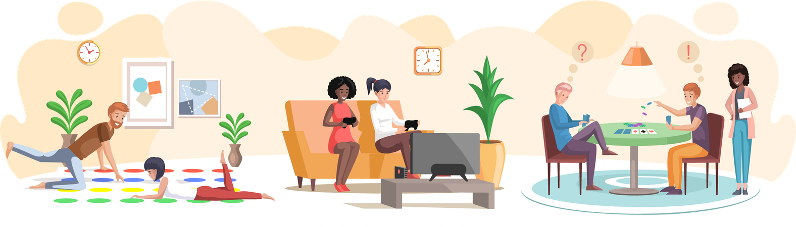 Escenas de familia jugando juegos de mesa  Ilustración