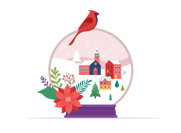 Fondo De Feliz Navidad Escenas Del Pais De Las Maravillas Invernales En Un Globo De Nieve Ilustracion Vectorial Conceptual Ilustración