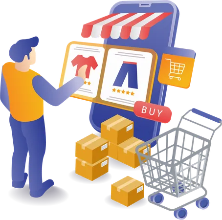 Escolhendo compras online  Ilustração