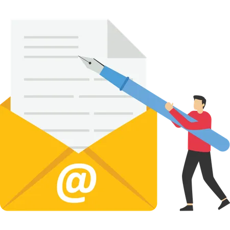 Escrever E Mail Como Profissional Comunicacao Por E Mail Para Melhor Negociacao Comercial Contar Historias Ou Candidatar Se A Um Novo Conceito De Trabalho Empresario Inteligente Ao Abrir Envelope De E Mail Segurando Caneta Tinteiro Ilustração