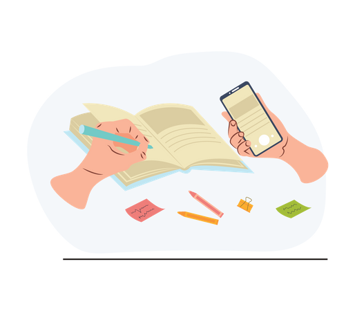 Escrevendo nota no celular  Ilustração