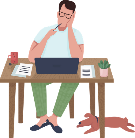 Escritor masculino trabajando en la computadora portátil  Ilustración