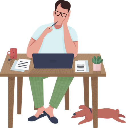 Escritor masculino trabalhando no laptop  Ilustração