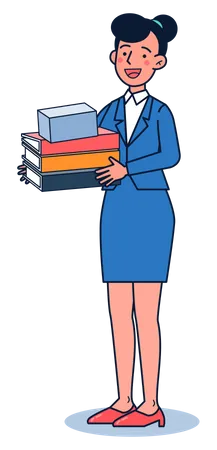 Secretária de escritório segurando uma pilha de documentos  Ilustração