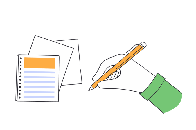 Escritura a mano en papel con lápiz  Ilustración