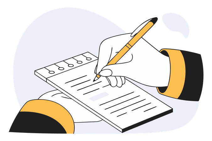 Escritura a mano en un bloc de notas con bolígrafo  Ilustración