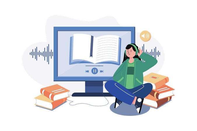Escuchando audiolibro  Ilustración