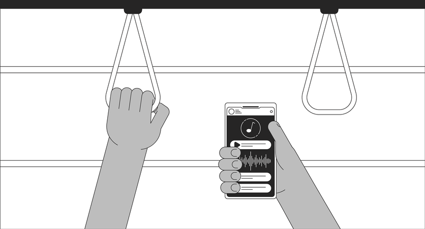 Escuchar música en el transporte público.  Ilustración