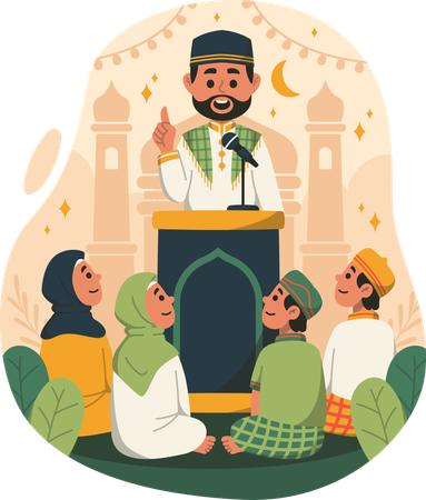 Escuchando una conferencia en la mezquita durante el Tarawih  Ilustración