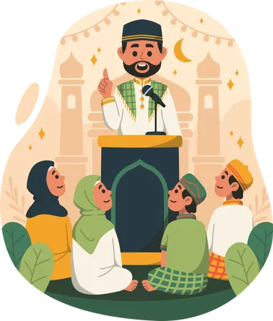 Escuchando una conferencia en la mezquita durante el Tarawih  Ilustración