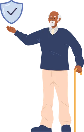 Homem idoso segurando escudo  Ilustração