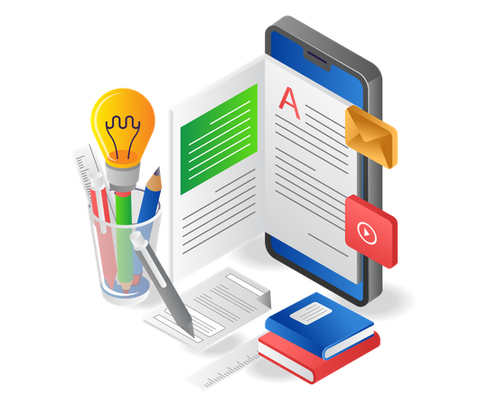 Escuela de lectura con smartphone  Ilustración