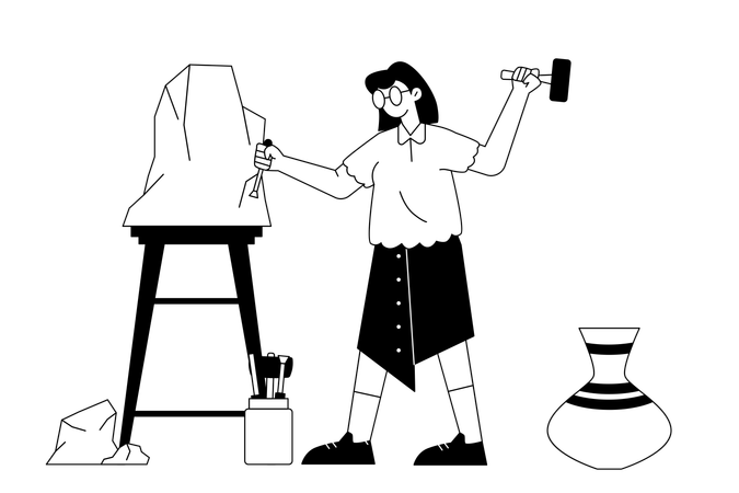 Escultora crea formas de arcilla con delicadeza  Ilustración