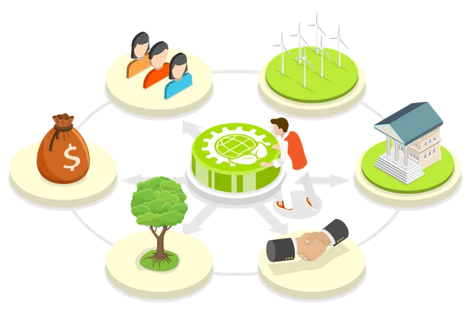 3 D Isometric Flat Vector Conceptual Illustration Of ESG Environmental Social Governance Green Energy And Sustainable Industry イラスト
