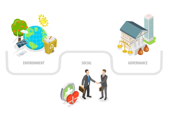 3 D Isometric Flat Vector Conceptual Illustration Of ESG As Environmental Social And Corporate Governance Sustainable And Ethical Business イラスト