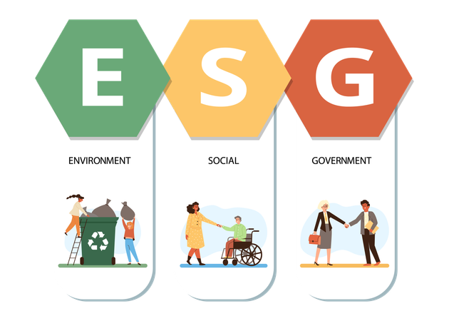 ESG infographic with people care about environment and minorities  Illustration