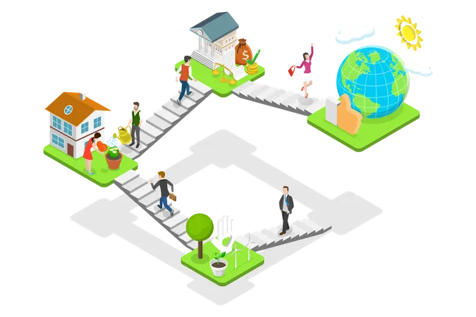 3 D Isometric Flat Vector Conceptual Illustration Of ESG Environmental Social And Corporate Governance Sustainable Development Banner イラスト