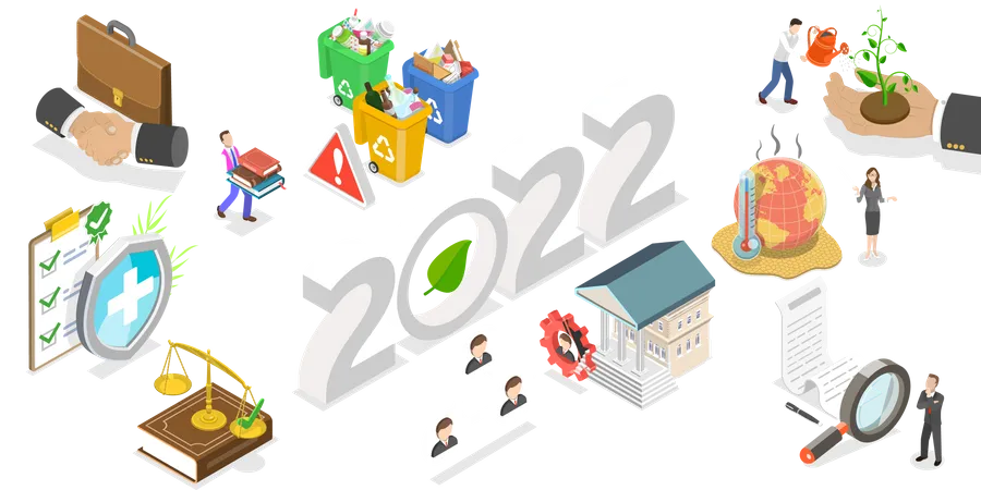 3 D Isometric Flat Vector Conceptual Illustration Of New Year And ESG Trends Environmental Social And Corporate Governance イラスト
