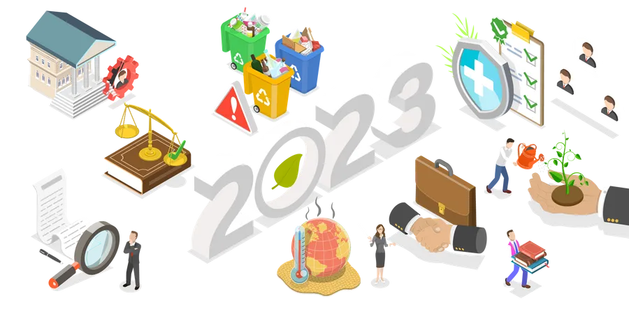 3 D Isometric Flat Vector Conceptual Illustration Of New Year 2023 And ESG Trends Environmental Social And Corporate Governance Illustration