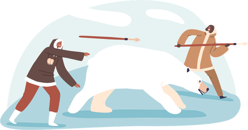 Eskimo Hunter hunt polar bears for subsistence  Illustration