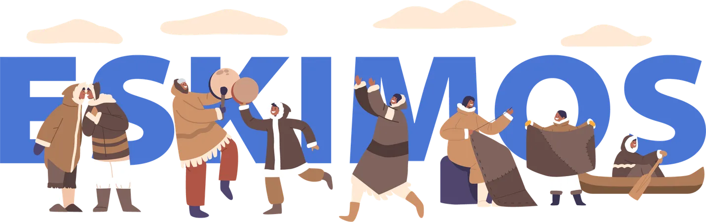 Eskimo People Activities  Illustration