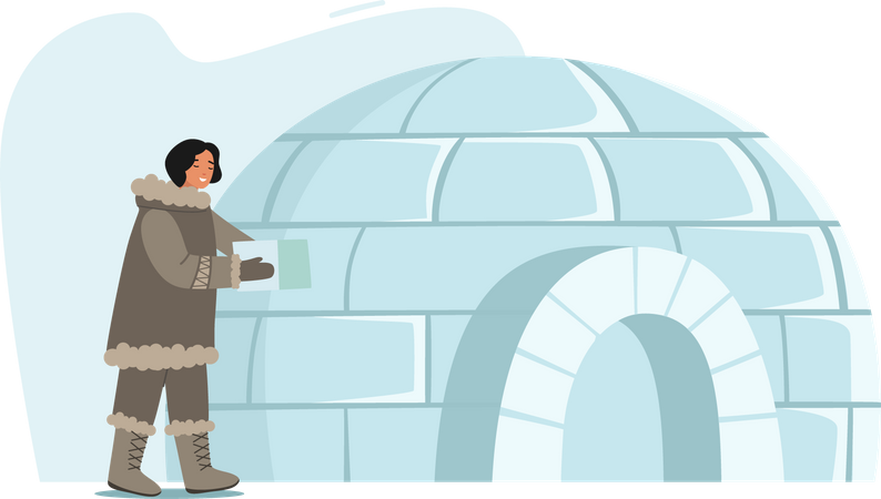 Eskimo woman building igloo  Illustration