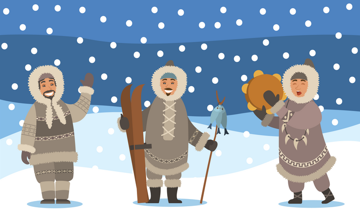 Eskimos people waving hand  Illustration