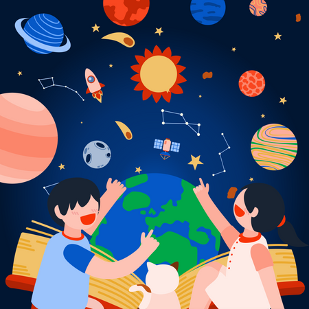 Libro espacial de lectura para niños  Ilustración