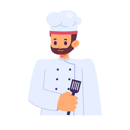 Chef masculino segurando uma espátula  Ilustração